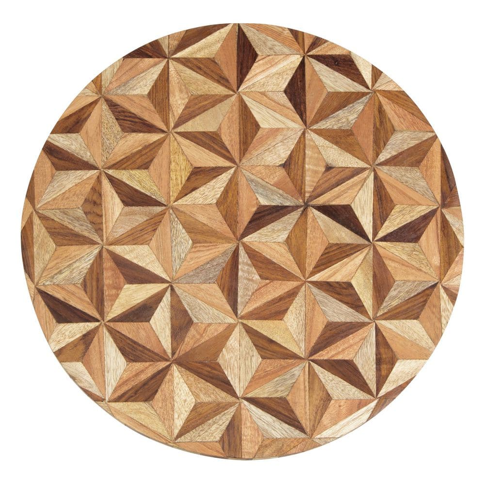 Round Mosaic Wood and Brass Side Table Set, 14" x 22"