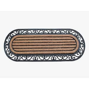 A1HC Natural Beige 18 in x 48 in Rubber and Coir Striped Oval Outdoor Entrance Durable Doormat