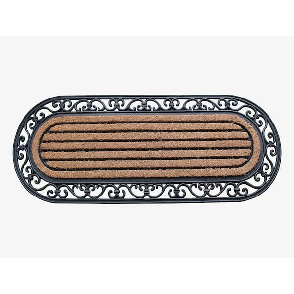 A1 Home Collections A1HC Natural Beige 18 in x 48 in Rubber and Coir Striped Oval Outdoor Entrance Durable Doormat