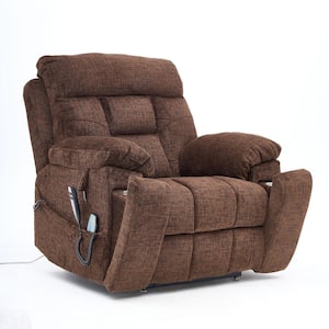 Enhanced Flagship Oversized Dual OKIN Motor Chenille Lift Recliner with Massage Heating&Assisted Standing-Chocolate