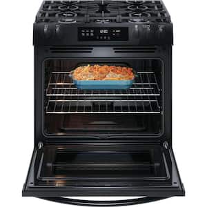 30 in. 5 Burner Slide in Front Control Gas Range with Steam Clean in Black