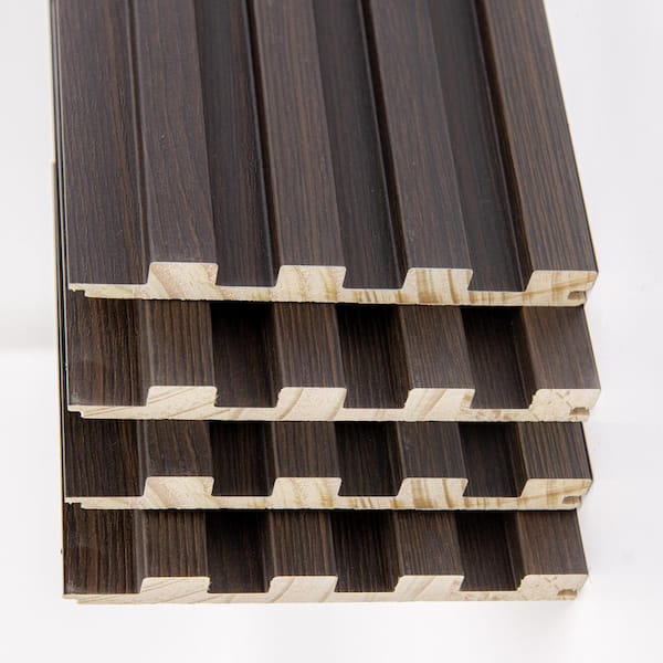 Art3dwallpanels Dark Brown 2/3in. x 1/2 ft. x 8-1/2 ft. Slat Solid Wood Decorative Wall Paneling for Interior, 4-Pack Covers 16 sq.ft.