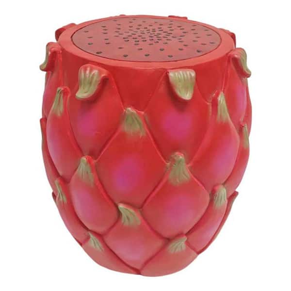11.8 in. Red Resin Dragon Fruit Outdoor Side Table