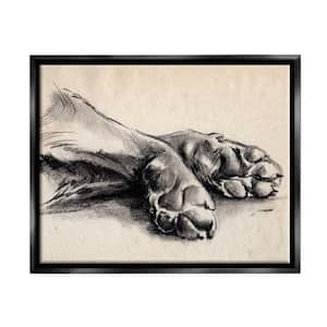 Dog Paw Charcoal Design Minimal Tan Black by Jennifer Paxton Parker Floater Frame Animal Wall Art Print 25 in. x 31 in.