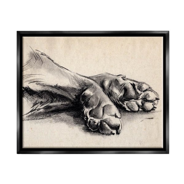 The Stupell Home Decor Collection Dog Paw Charcoal Design Minimal Tan Black by Jennifer Paxton Parker Floater Frame Animal Wall Art Print 25 in. x 31 in.