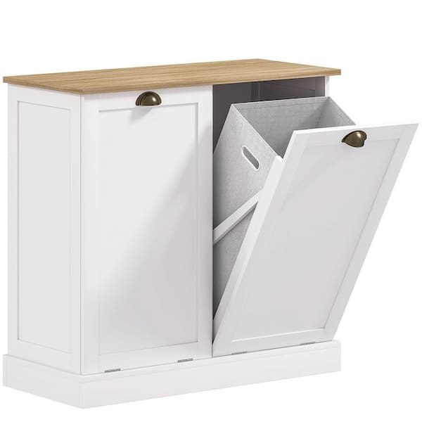 White 31.5 in. x 32.7 in. x 14.4 in. MDF Modern Rectangle Tilt-Out Laundry Room Hamper with 2-Baskets