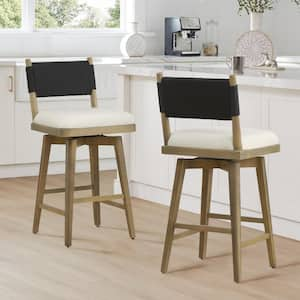 Vortali 27.2 in. Fabric Wood Frame Bar Stool with Black Woven Back (Set of 2)