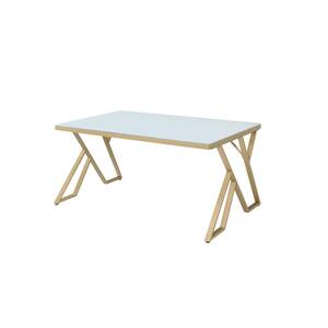 Gummersal 60 in. Rectangle White and Gold Glass Top Dining Table