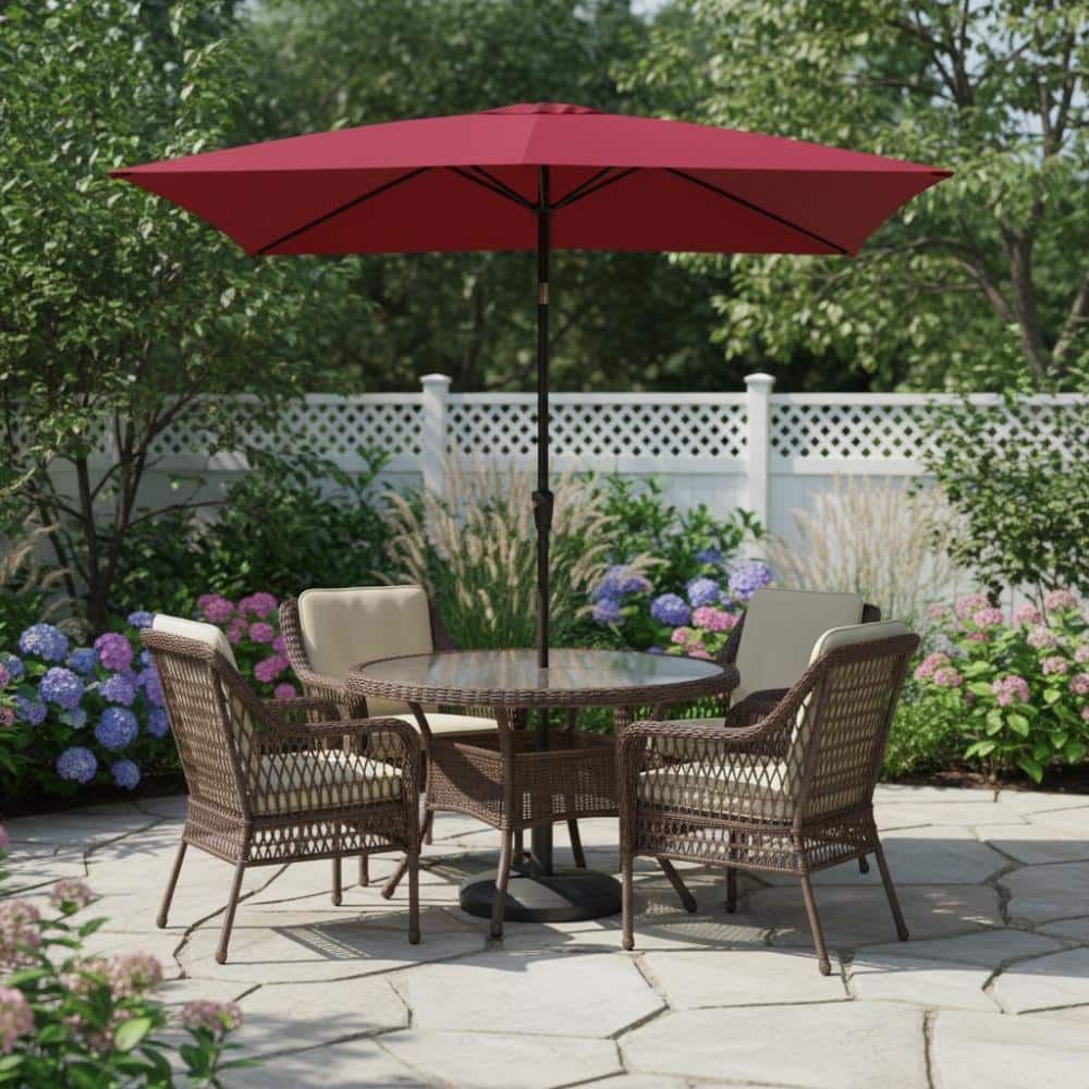 aleko 9 feet outdoor garden patio steel umbrella burgundy color 6 x 9 ft. Burgundy Outdoor Patio Umbrella with Crank and Push Button Tilt  for Garden Backyard UB-02