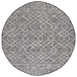 Natural Fiber Black/Ivory 6 ft. x 6 ft. Geometric Woven Round Area Rug