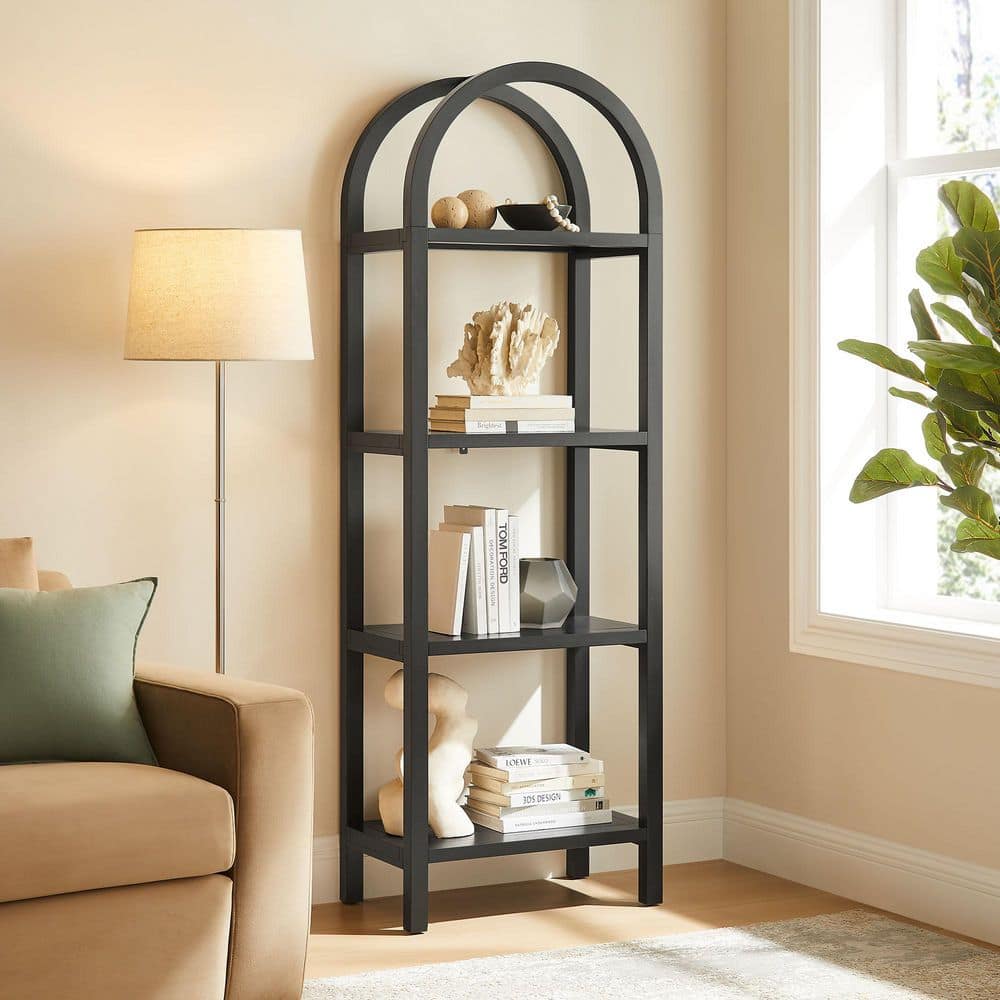 MODWAY Vexley 72 in. Tall Narrow Arched Wood Bookcase in Black EEI