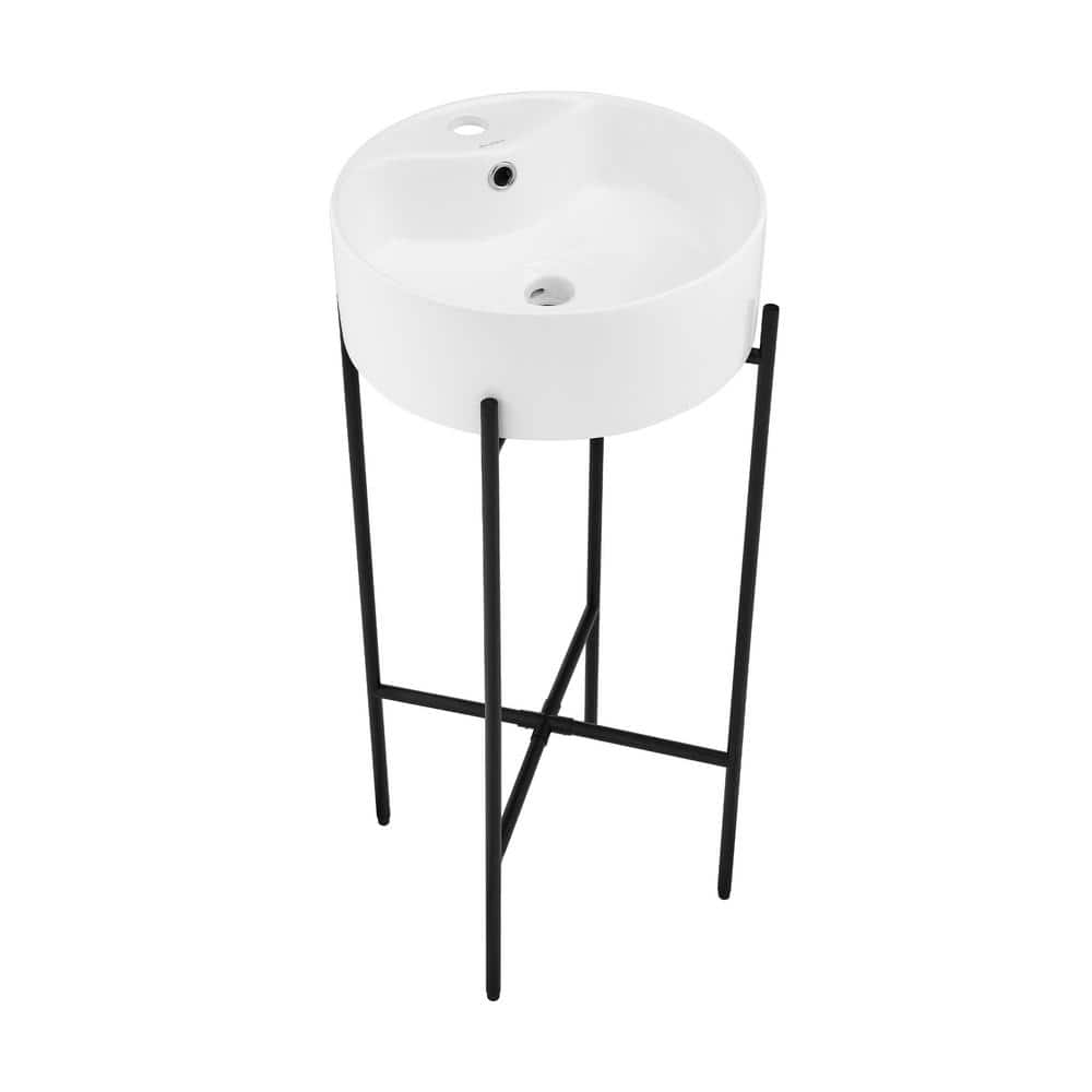 Monaco 15.75" White Ceramic Console Sink with Matte Black Legs