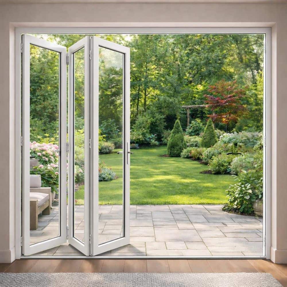 ERIS 96 in. x 96 in. Left Swing/Outswing White Aluminum Folding