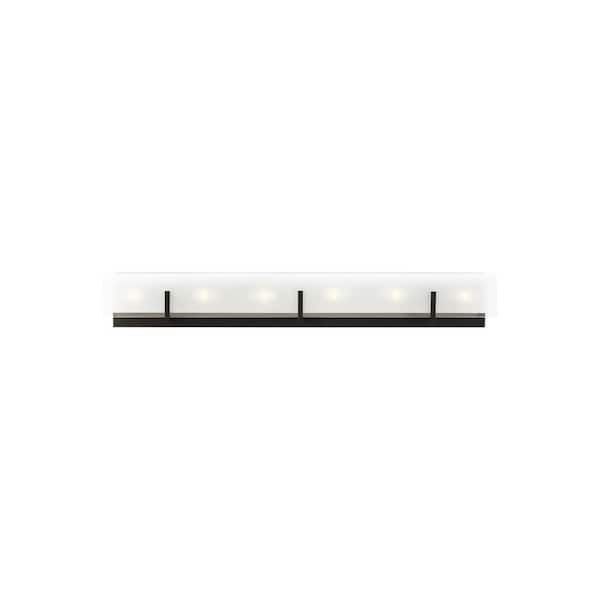 Generation Lighting Syll 38 in. 6-Light Midnight Black Vanity Light with Clear Highlighted Satin Etched Glass Shade