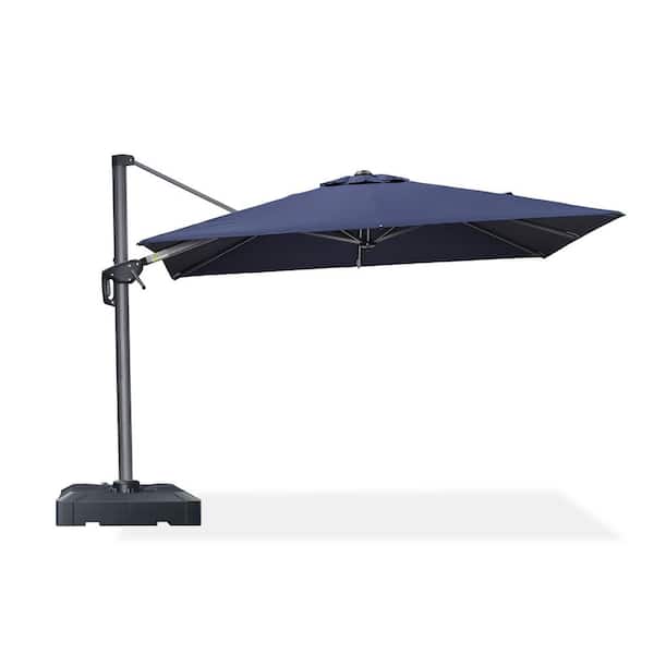 PURPLE LEAF 8 ft. Square Outdoor Patio Umbrella Cantilever Umbrella for Poolside with 360° Rotation with Base, in Navy Blue