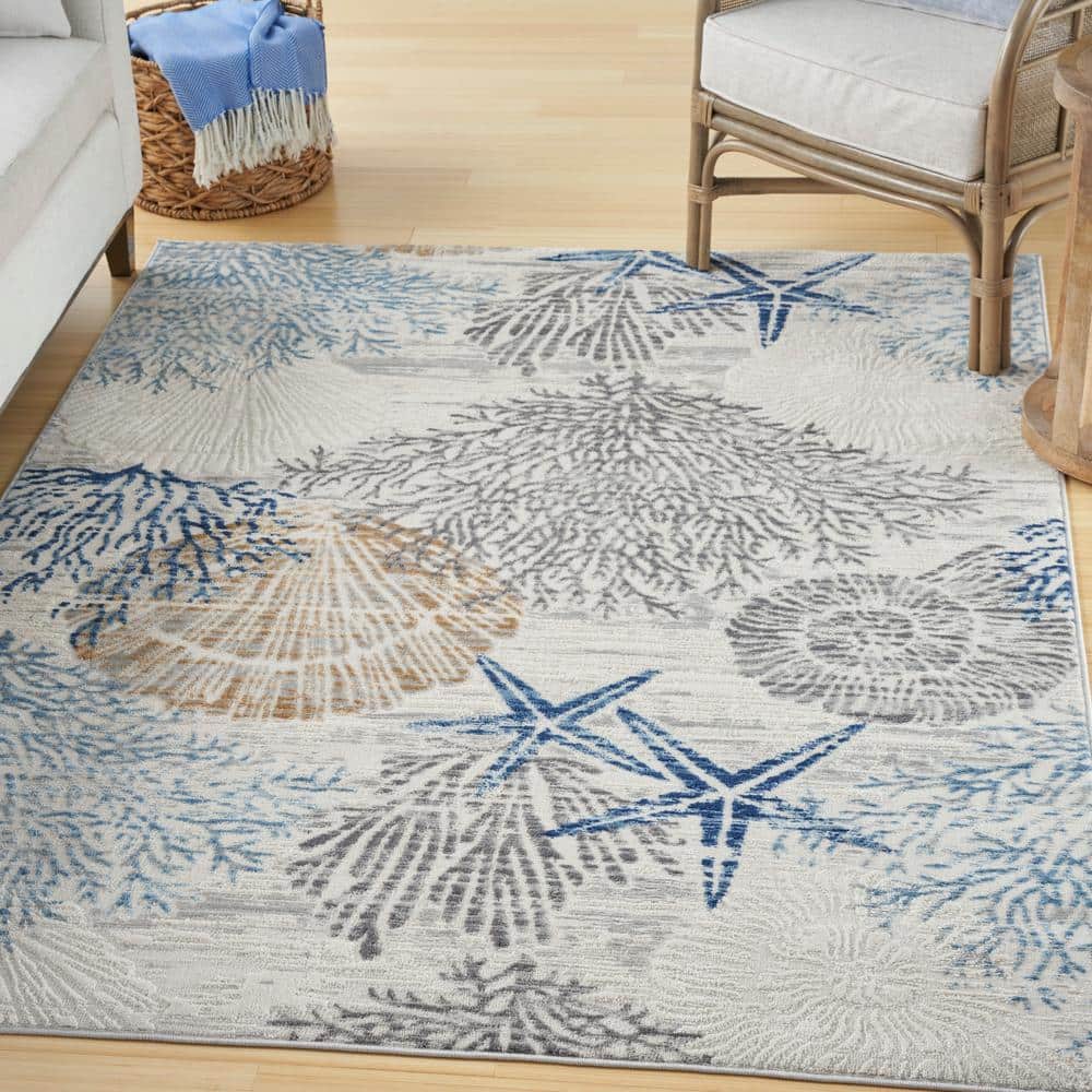 Pompeii Blue and Ivory Nautical 5' x 7' Area Rug