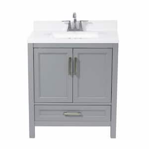 Salerno 31 in. Bath Vanity in Grey with Cultured Marble Vanity Top with Backsplash in Carrara White with White Basin