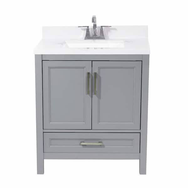 Amluxx Salerno 31 in. Bath Vanity in Grey with Cultured Marble Vanity Top with Backsplash in Carrara White with White Basin