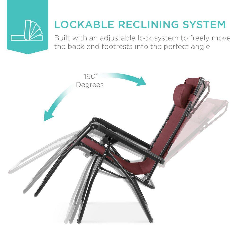 Burgundy Folding Zero Gravity Recliner with Canopy and Tray