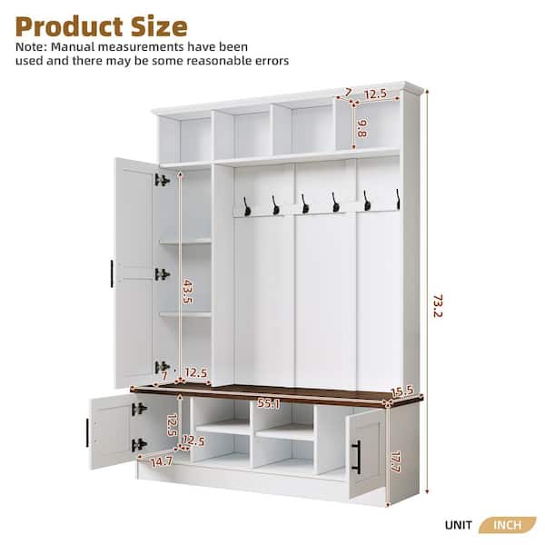 55.1 in. W x 15.5 in. D x 73.2 in. H White Wood Versatile Hall