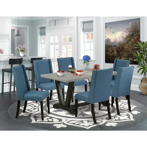 East West Furniture 7-Piece Natural Oak Finish Solid Wood Top Dining Table with 6 Chairs with Lattice Back
