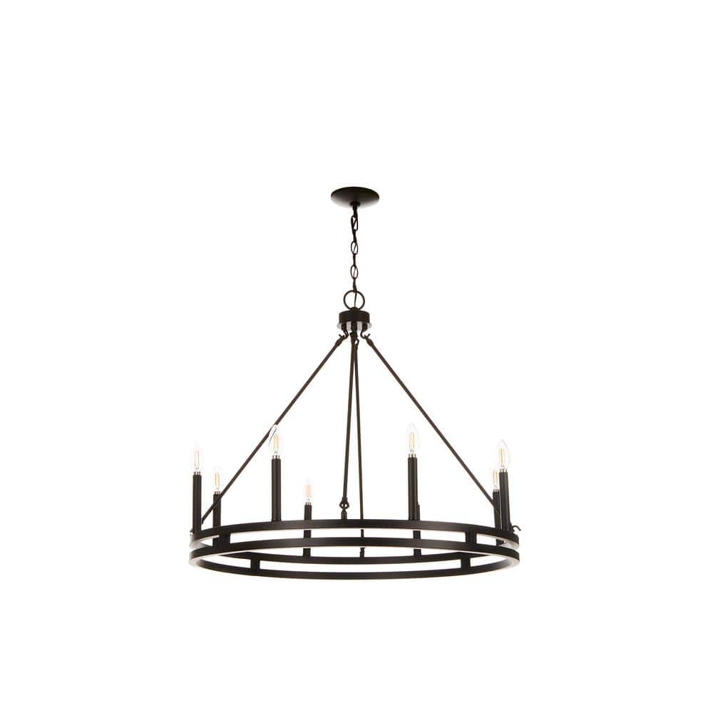 Atticus 8Light Dimmable Traditional Farmhouse Black Chandelier