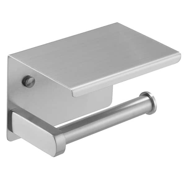 Wall Mount Toilet Paper Holder with Stainless Steel Storage Shelf Anti-Rust Paper Roll Holder in Brushed Nickel