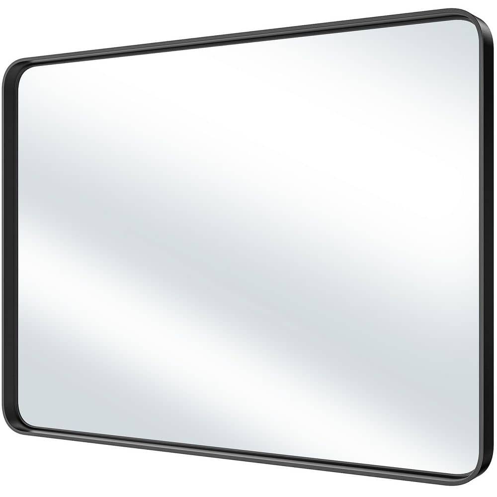 Black 40 in W x 30 in. H Rectangle Aluminum Alloy Framed Mirror, Farmhouse 