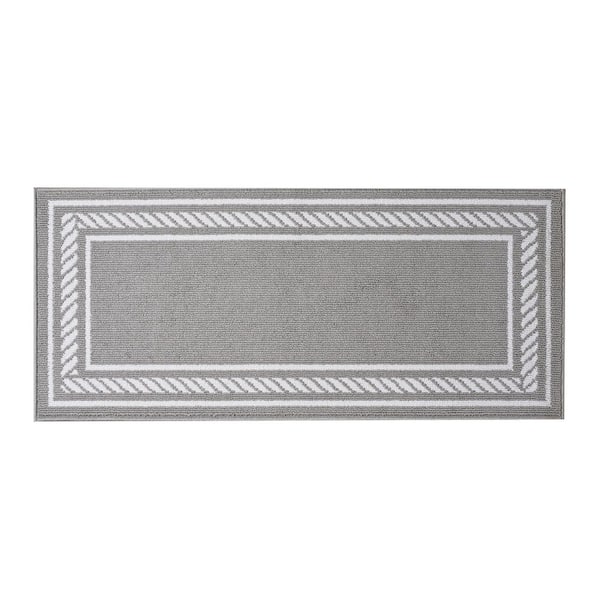 Washable Skid Resistant Light Grey/White  2.2 ft. x 6 ft. All Loop Tufted Area Rug
