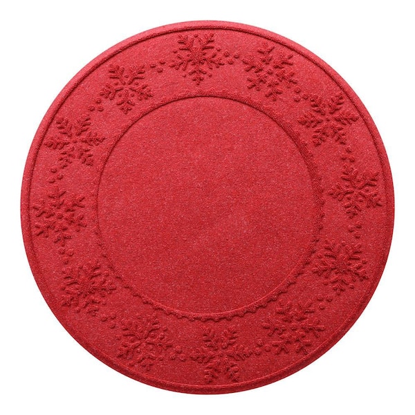 Waterhog Snowflake 35 in. Round PET Polyester Indoor Outdoor Tree Skirt Mat Solid Red