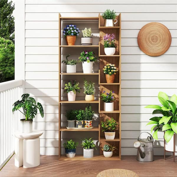 1 PCS 64 in. Tall 6-tier Wood Bookcase Tall Display Shelf with 11 Open Shelves 2 Anti-tipping Kits Natural