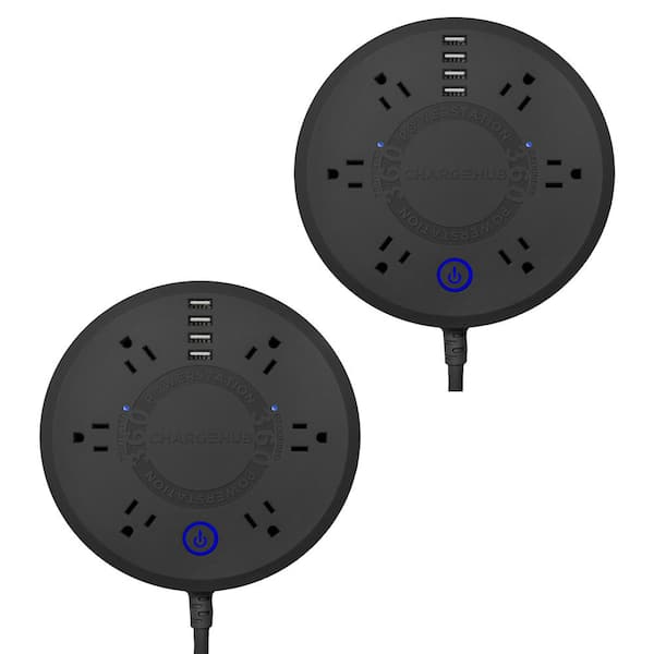 ChargeHub Powerstation 360 - Surge Protector Power Strip 2-Pack - Black/Black