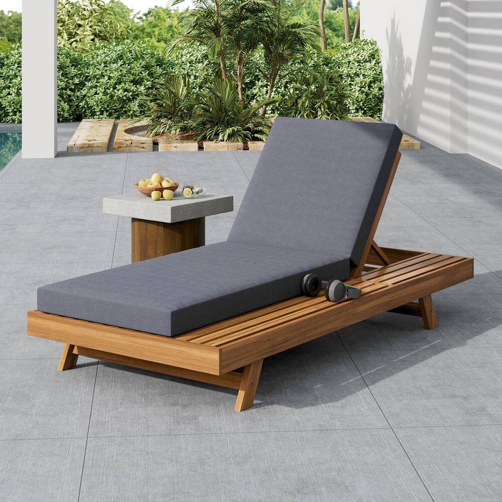 Dark Teak Solid Acacia Wood Outdoor Lounge Chair with Dark Grey Cushion price history on PriceWatchPro