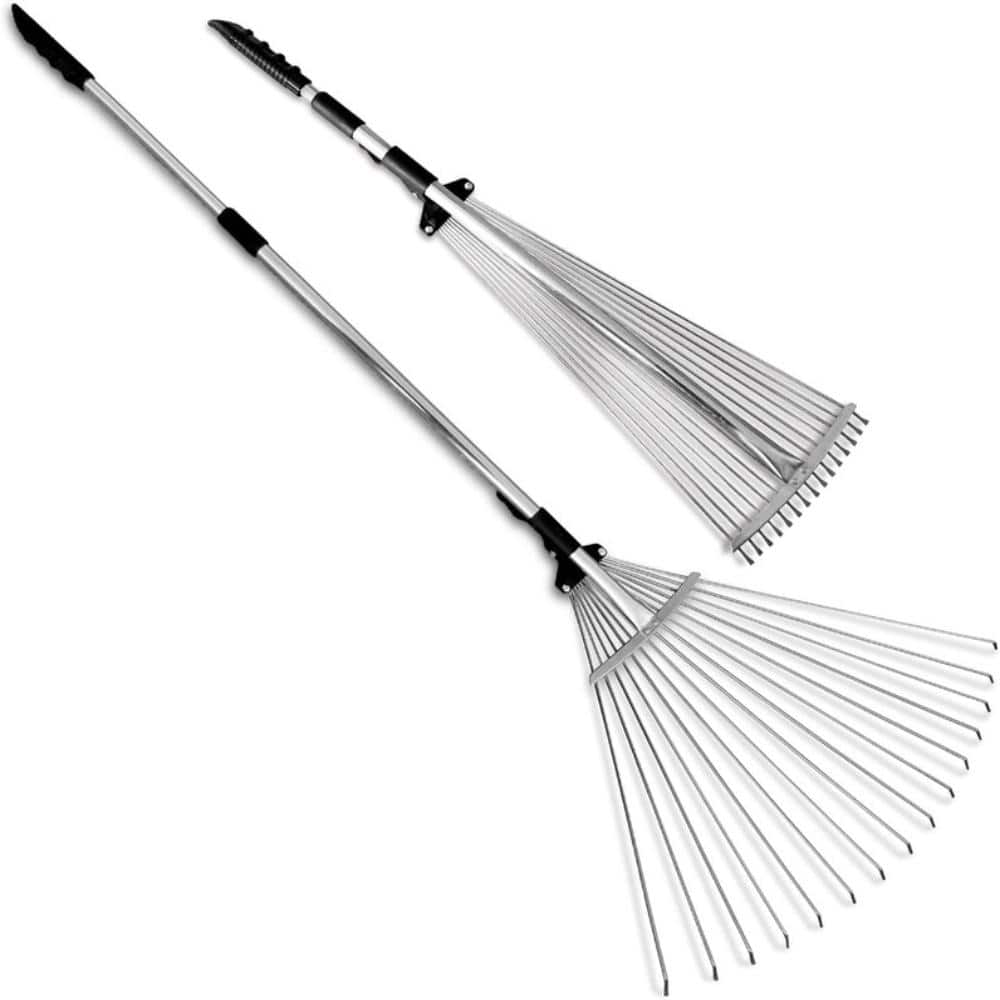 Solid Metal Rake 63 Inch Adjustable Telescopic Metal Rake with 8 to 23 Inch Expandable ...