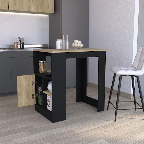 HMMHVV Black Wood 36.2 in. Tabletop Kitchen Island with Cabinet and Shelves, Kitchen Cart with Storage ASHJD0031-B HMMHVV Black Wood 36.2 in. Tabletop Kitchen Island with Cabinet and Shelves, Kitchen Cart with Storage ASHJD0031-B