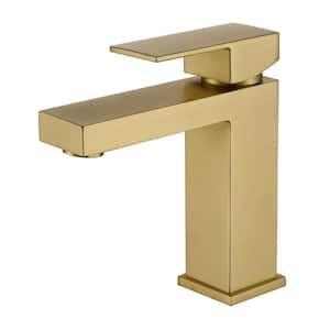 Square Single Handle Bathroom Faucet, Balck Single Hole Bathroom Sink Faucet in Brushed Gold