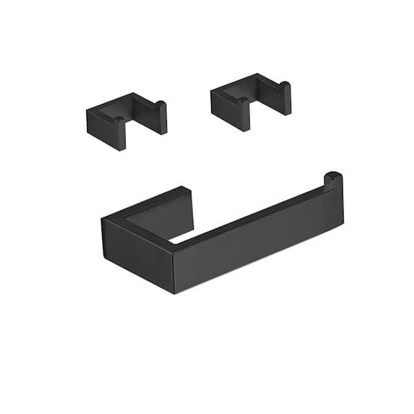 ATKING Wall Mounted 3-Piece Bath Hardware Set with Toilet Paper Holder Towel Hooks in Stainless Steel Matte Black