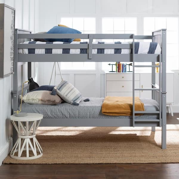 Solid Wood Grey Twin Bunk Bed, Wooden Bunk Bed Connectors