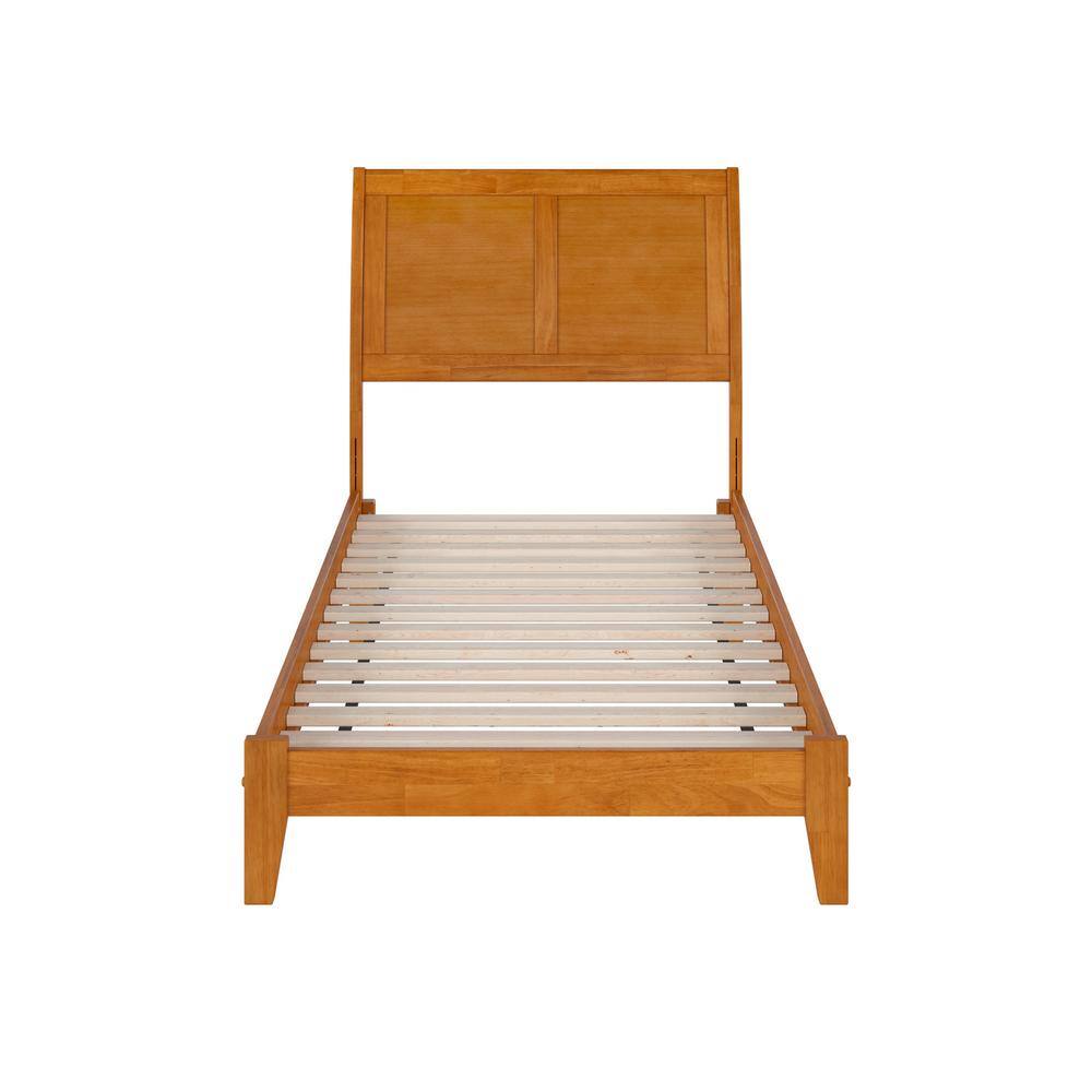 Portland Light Toffee Twin Wood Platform Bed with Upholstered Headboard