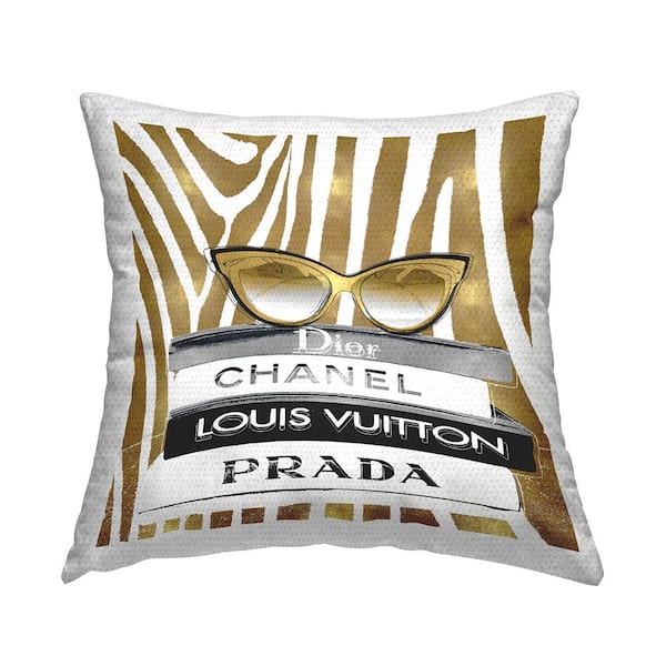 Stupell Industries Fashion Sun Glasses Designer Books Gold Zebra Pattern Black Square Outdoor Throw Pillow