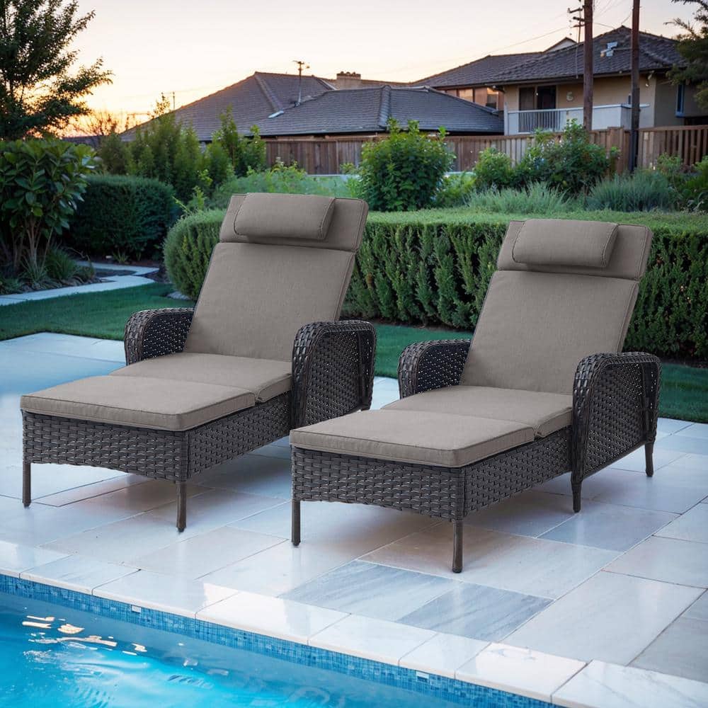 Opohoro ArcoBay 2-Piece Brown Wicker Outdoor Chaise Lounge Rattan