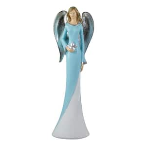 6 .5" Blue and White Tabletop Angel Figurine Holding a Star