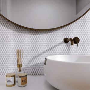 Porcetile White Cararra 12.41 in. x 11.46 in. Penny Matte Porcelain Mosaic Wall and Floor Tile (9.9 sq. ft./Case)