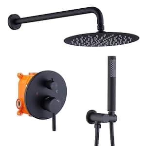 Rainfall Single Handle 1-Spray 10 in. Round Shower Faucet 2.5 GPM with Pressure Balance in Matte Black (Valve Included)