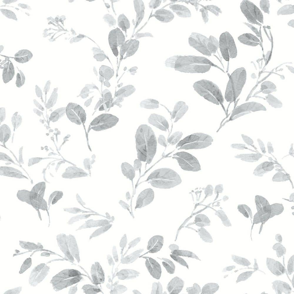 RoomMates 30.75 sq. ft. Dancing Leaves Grey Peel and Stick Wallpaper
