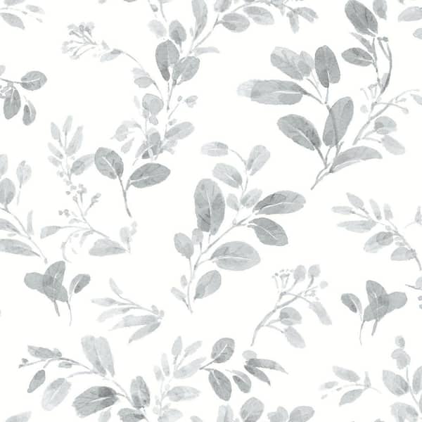 30.75 sq. ft. Dancing Leaves Grey Peel and Stick Wallpaper