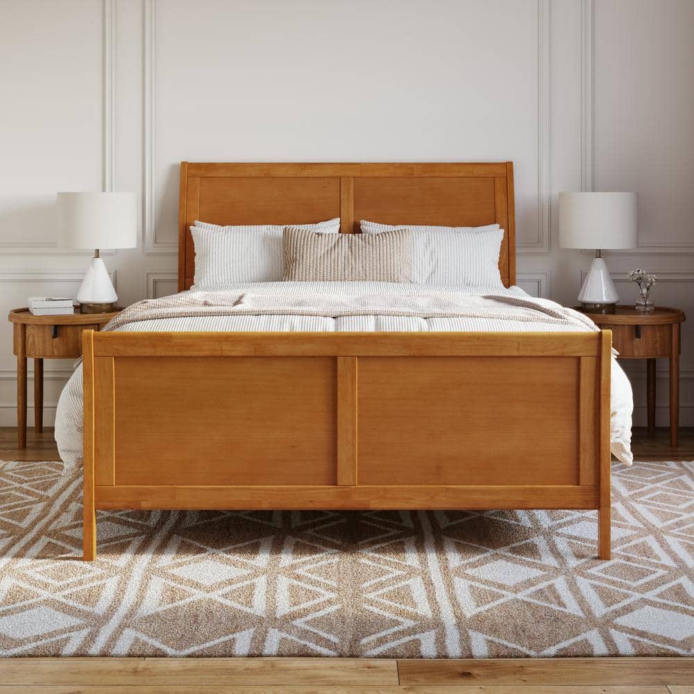 Portland Queen Light Toffee Wood Sleigh Bed Frame