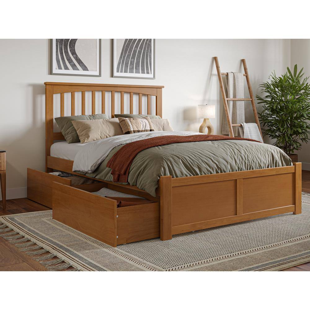 Light Toffee Full Wood Platform Bed with Storage Drawers and Headboard