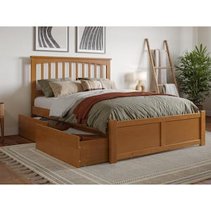 Mission Light Toffee Natural Bronze Solid Wood Frame Full Platform Bed with Footboard and Storage Drawers