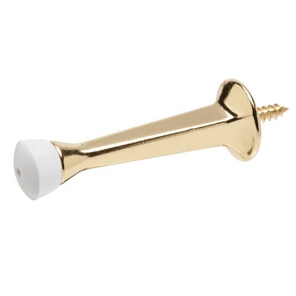 Polished Brass Baseboard Solid Door Stop with Fixed Screw Attachment Doorstop 